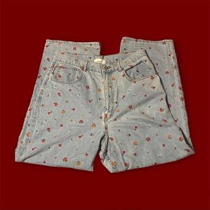 FLORAL EMBROIDERED HIGH-WAISTED BAGGY JEANS